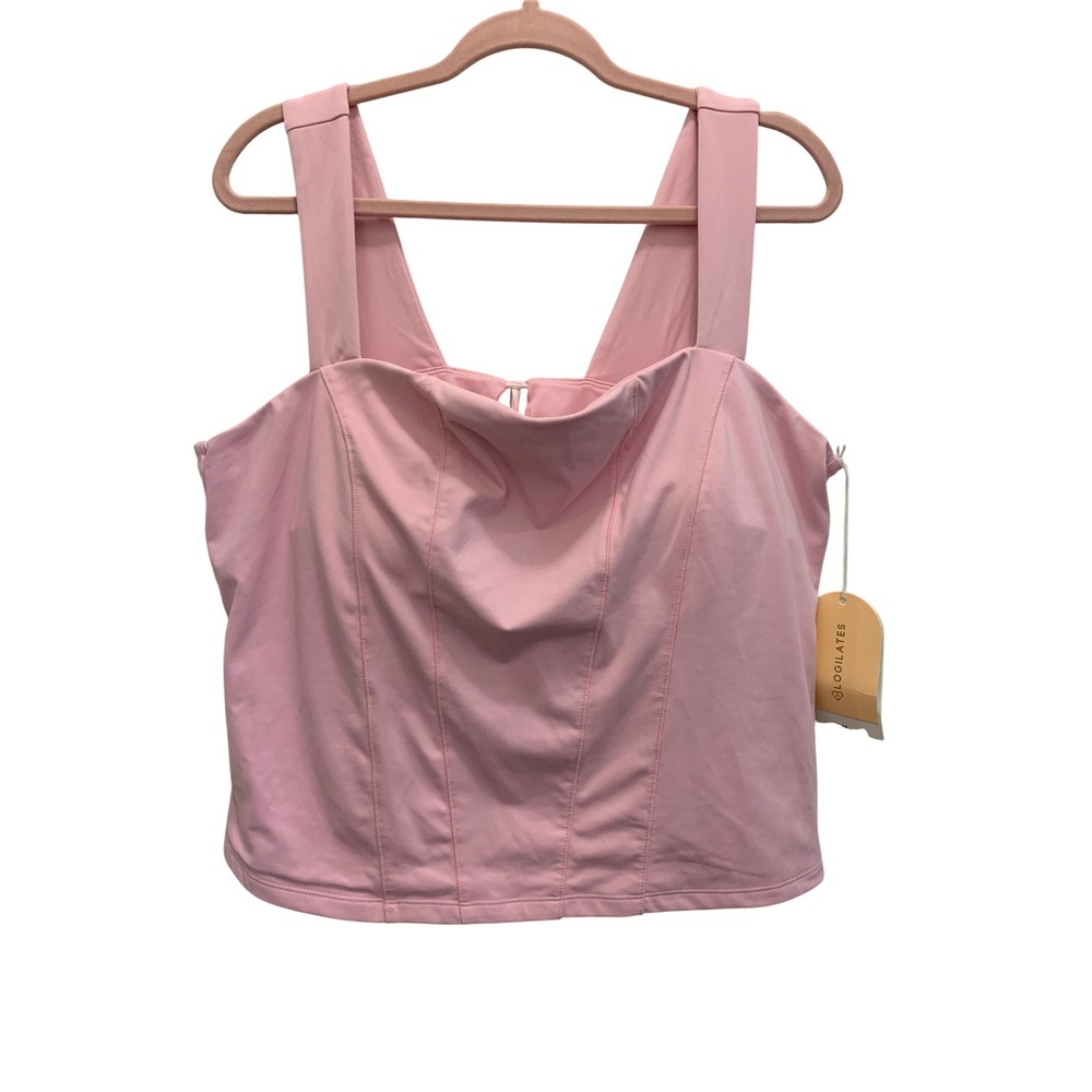 Blogilates Tiny Bows Corset Tank 3X Light Pink Square Neck Bow Back Top NWT